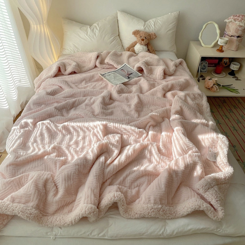 Seraphina Soft Jacquard Rabbit Plush Blanket Blush Pink