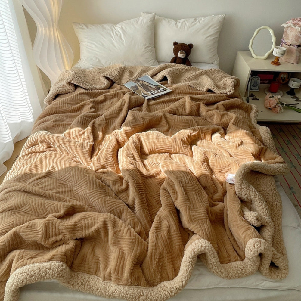 Seraphina Soft Jacquard Rabbit Plush Blanket Caramel Cream