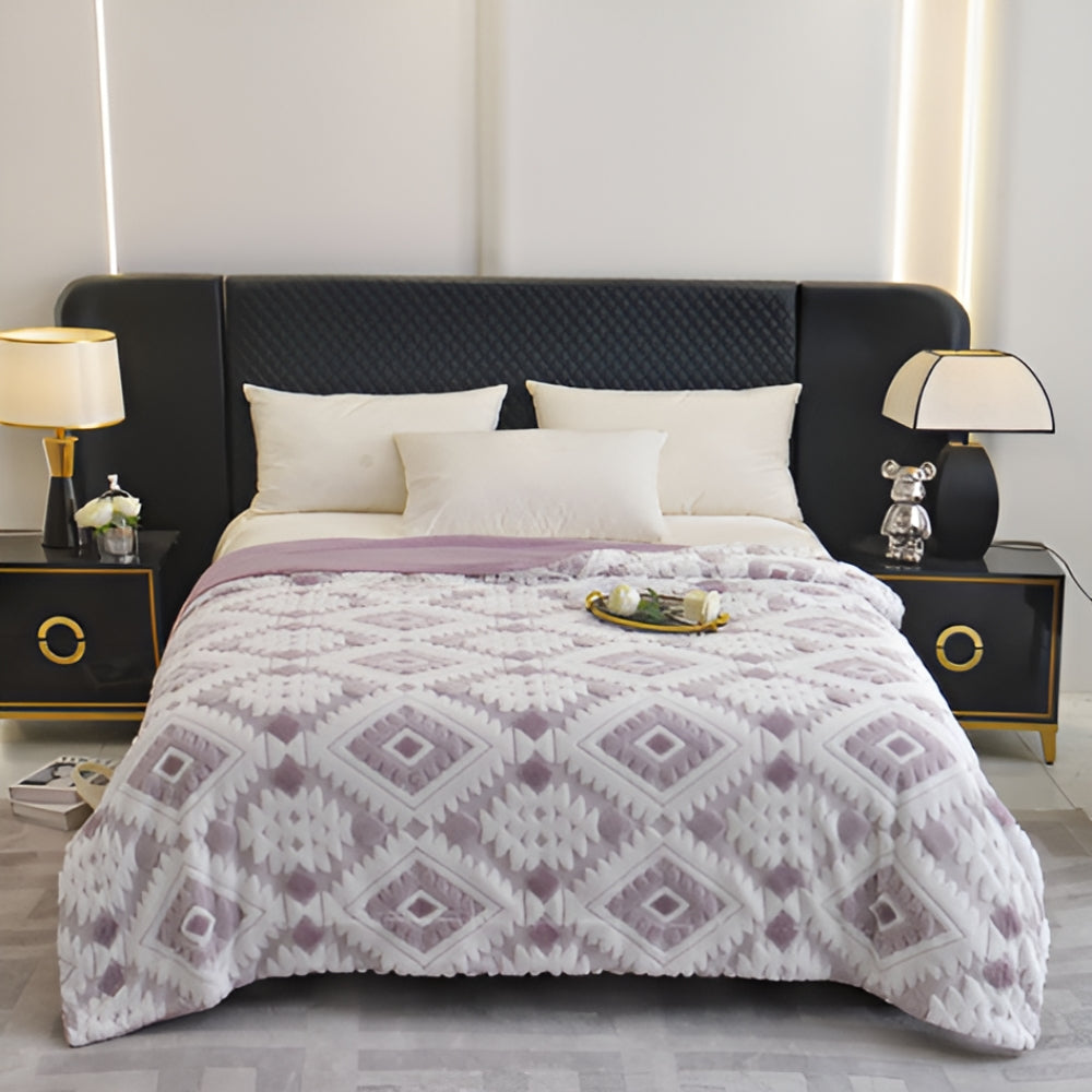 Zyra Double Layer Geometric Throw Blanket Lilac Cream