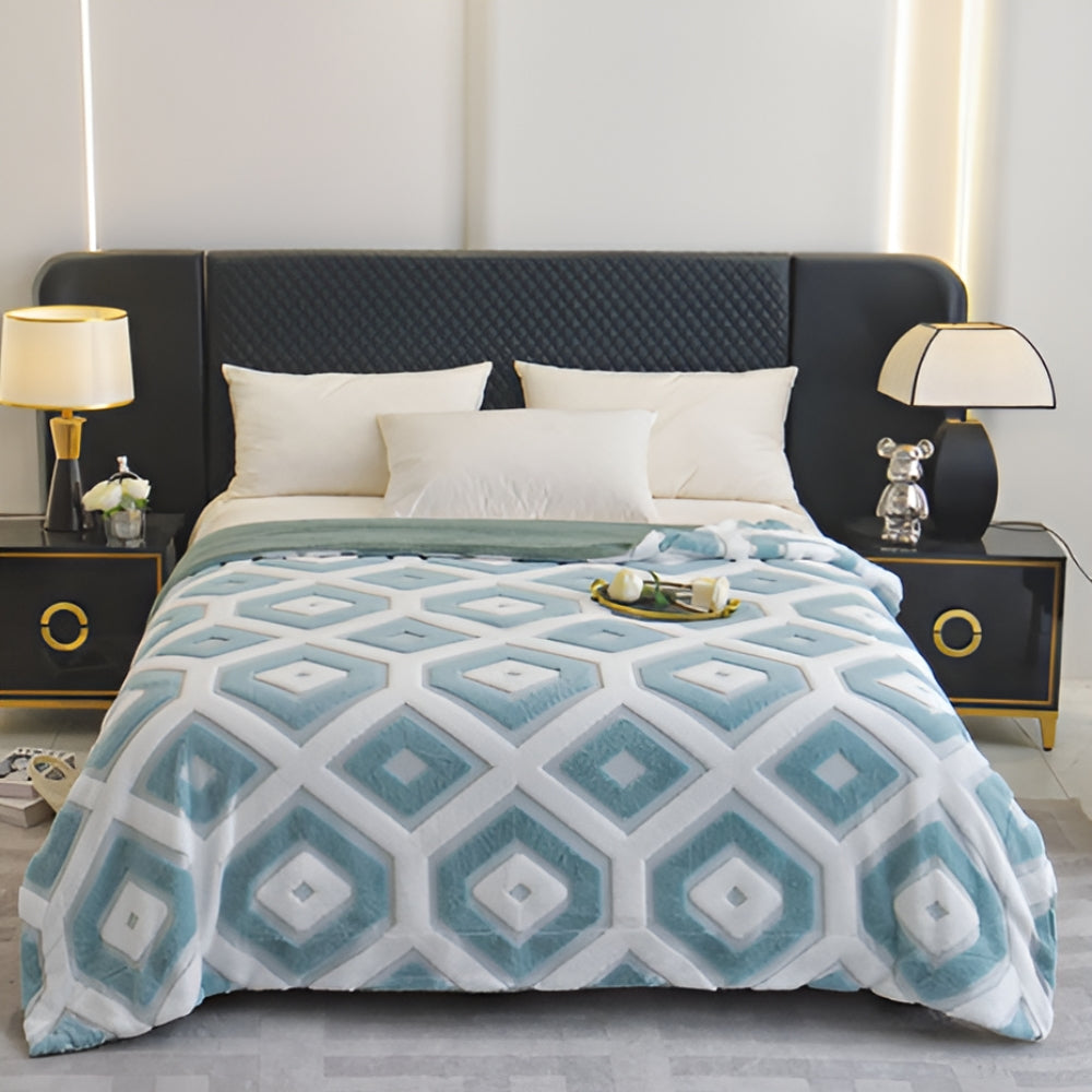 Zyra Double Layer Geometric Throw Blanket Teal Frost