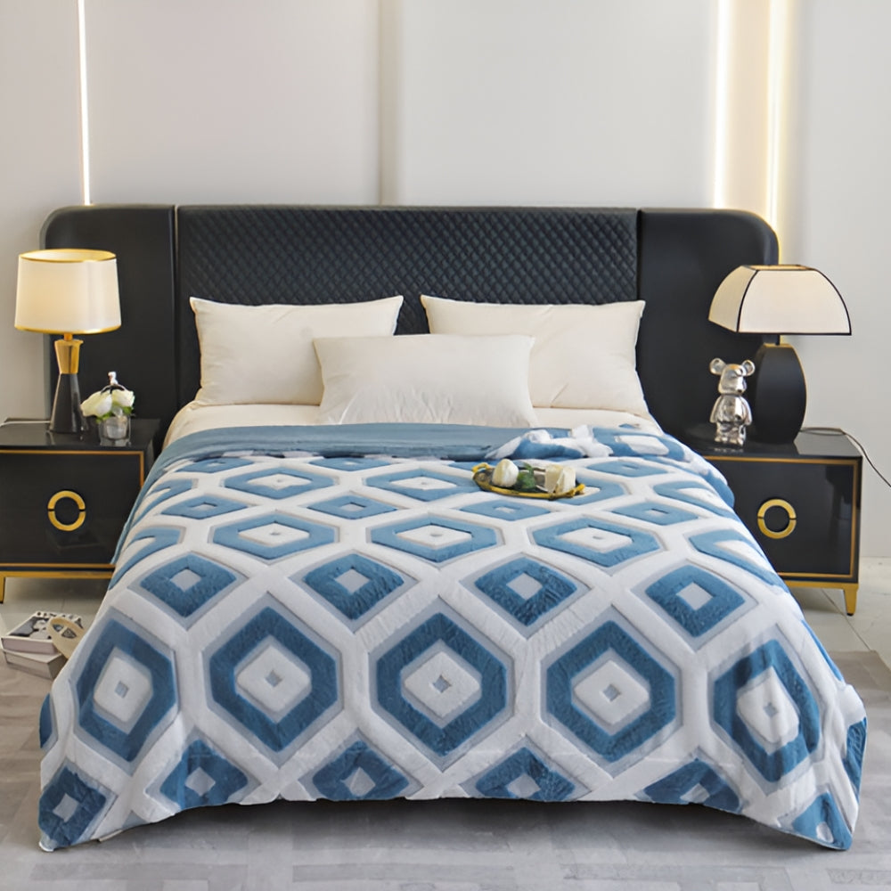 Zyra Double Layer Geometric Throw Blanket Ocean Blue