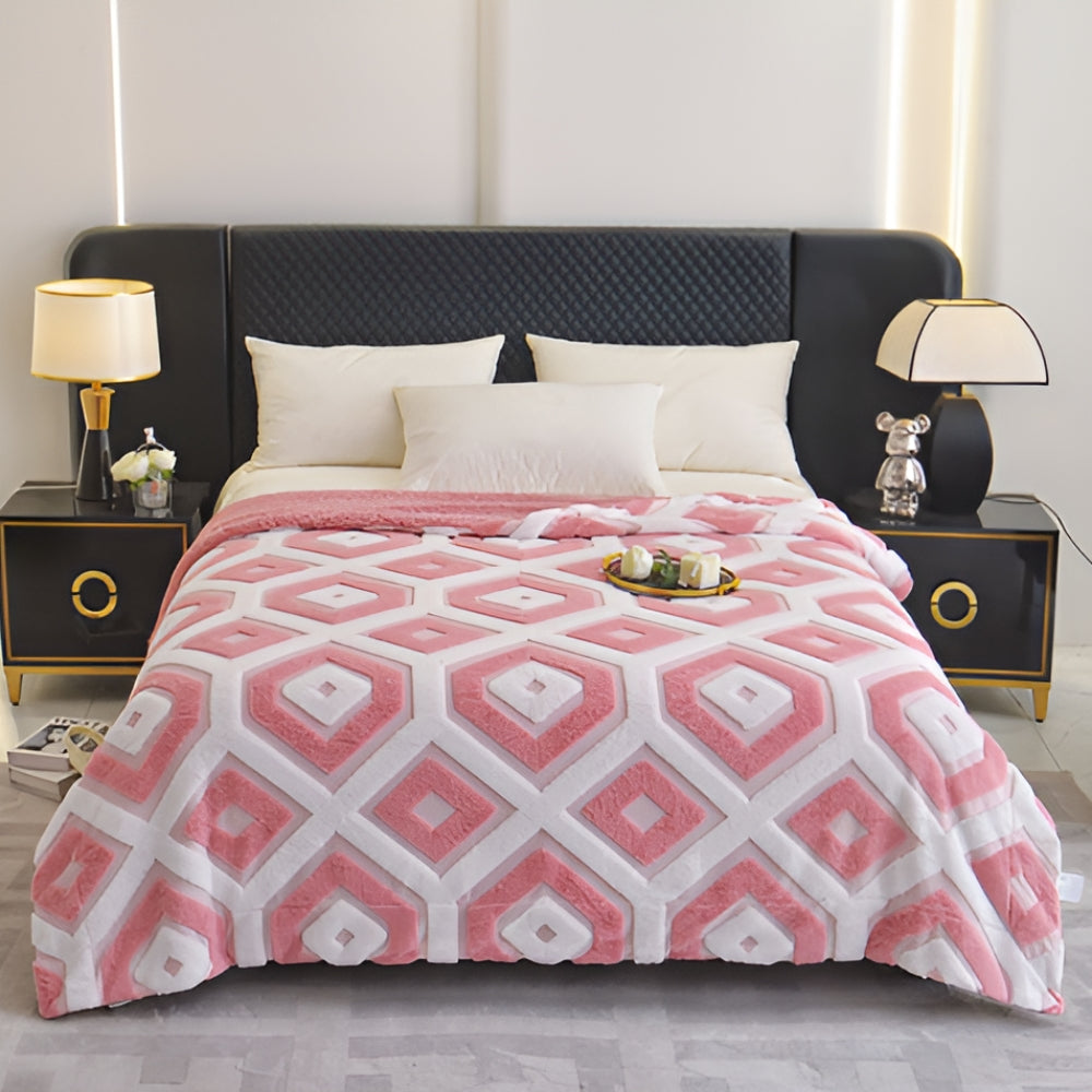 Zyra Double Layer Geometric Throw Blanket Rose Pink