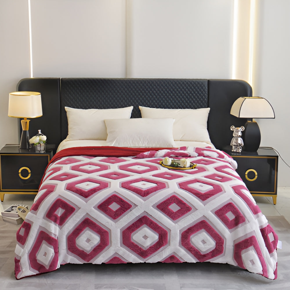 Zyra Double Layer Geometric Throw Blanket Berry Blush