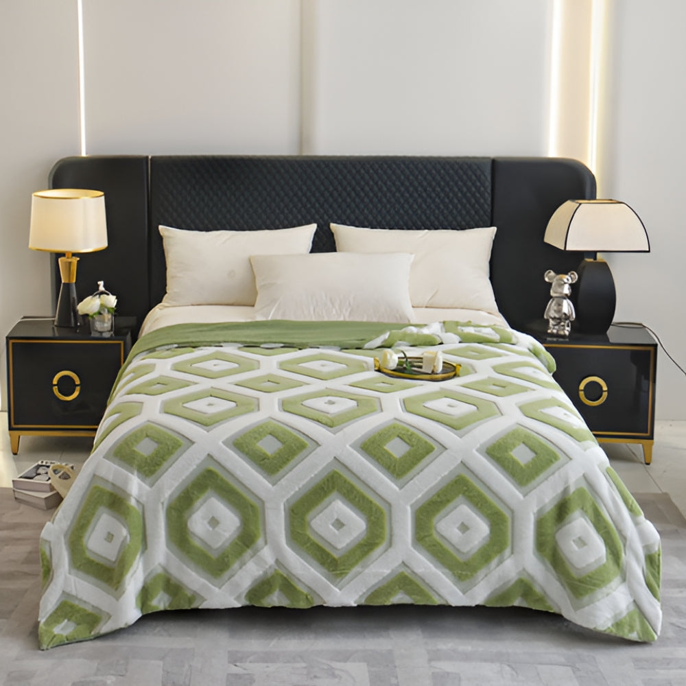Zyra Double Layer Geometric Throw Blanket Olive Mist