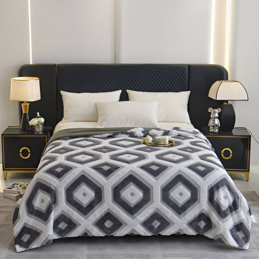 Zyra Double Layer Geometric Throw Blanket Charcoal Ice
