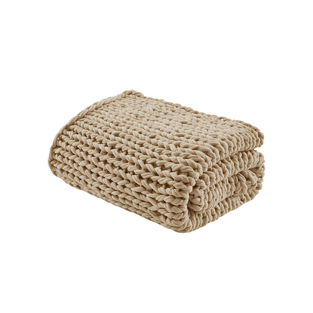 Chunky Double Knit Handmade Throw Blanket 50x60" Tan