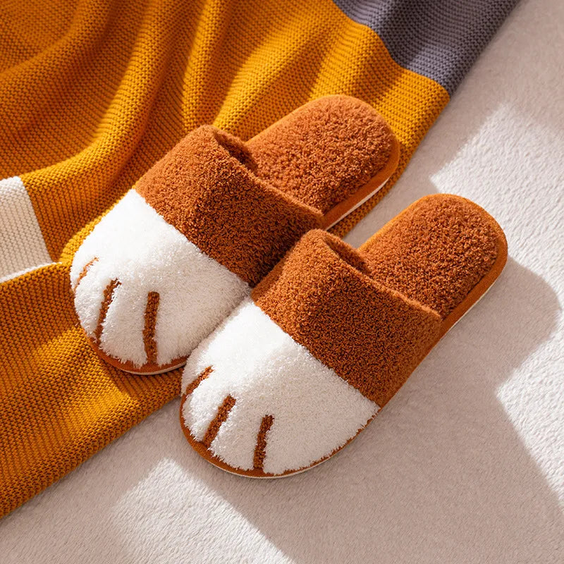 Cozy Cat Paw Plush Slippers Orange