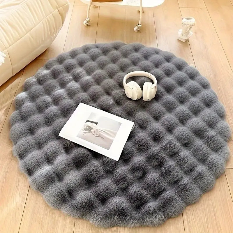 Rabbit Faux Fur Round Carpet Dark Grey