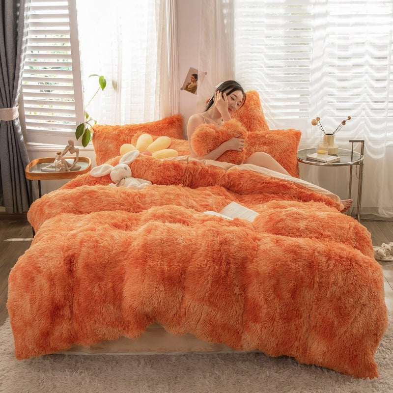 Fluffy Mink Velvet Duvet Cover Set 4pcs Orange