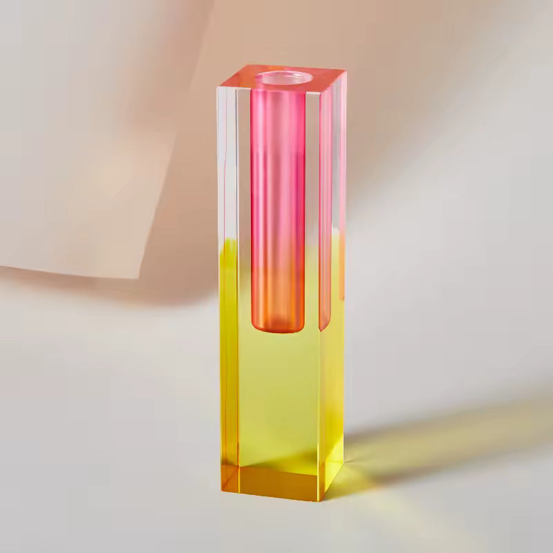 Modern Rainbow Acrylic Bud Vase Yellow & Pink