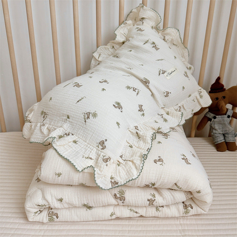 Little Girls' Animal Quilt – Cotton Gauze with Ruffle Pillowcase Rabbit