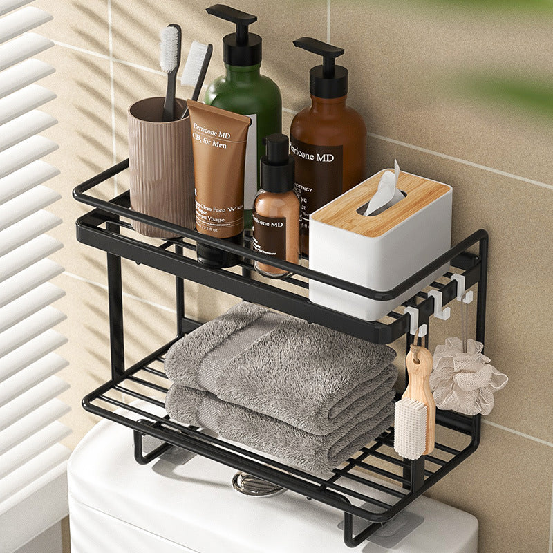 Over Toilet Shelf - Bathroom Storage Black Double Tier
