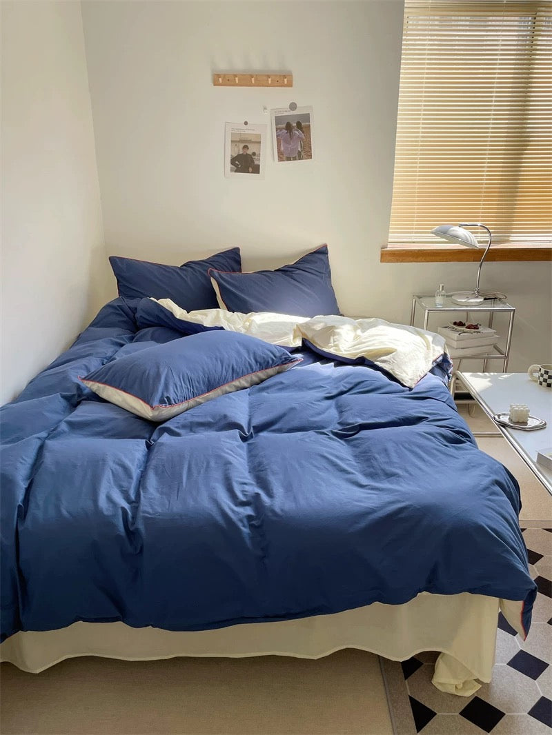 Navy Blue Color Block Bedding Set