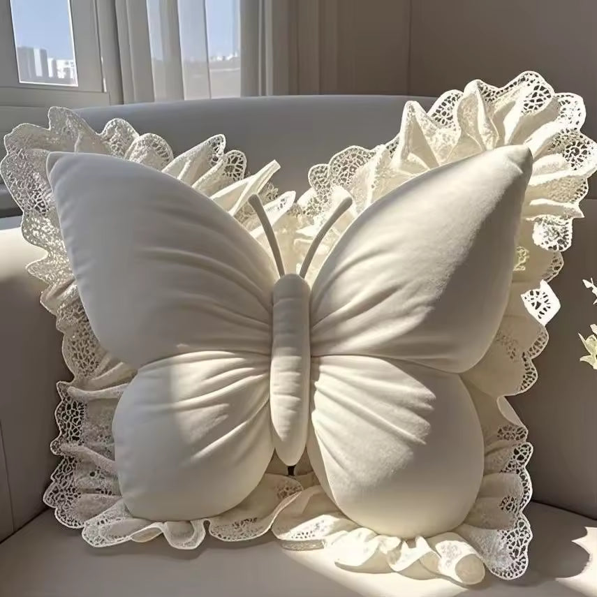 Princess Butterfly Decorative Pillow White