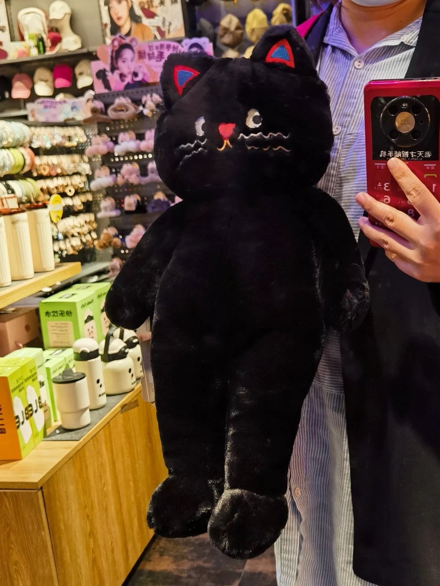 Big Pink Polka Dot Cat Black
