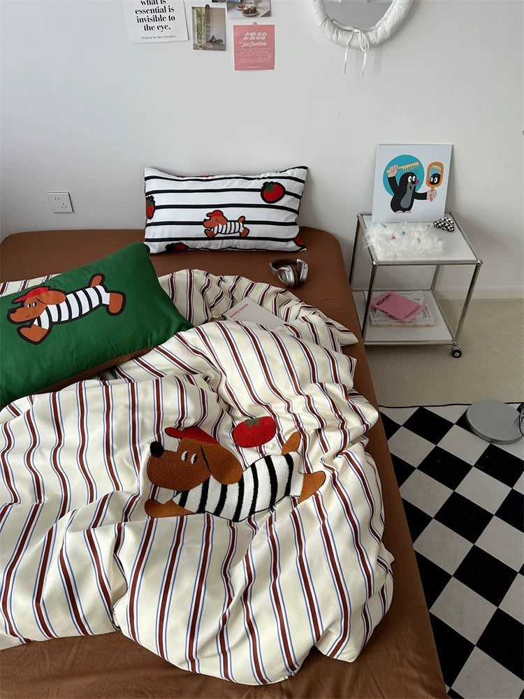 Cartoon Puppy Embroidered Bedding Set
