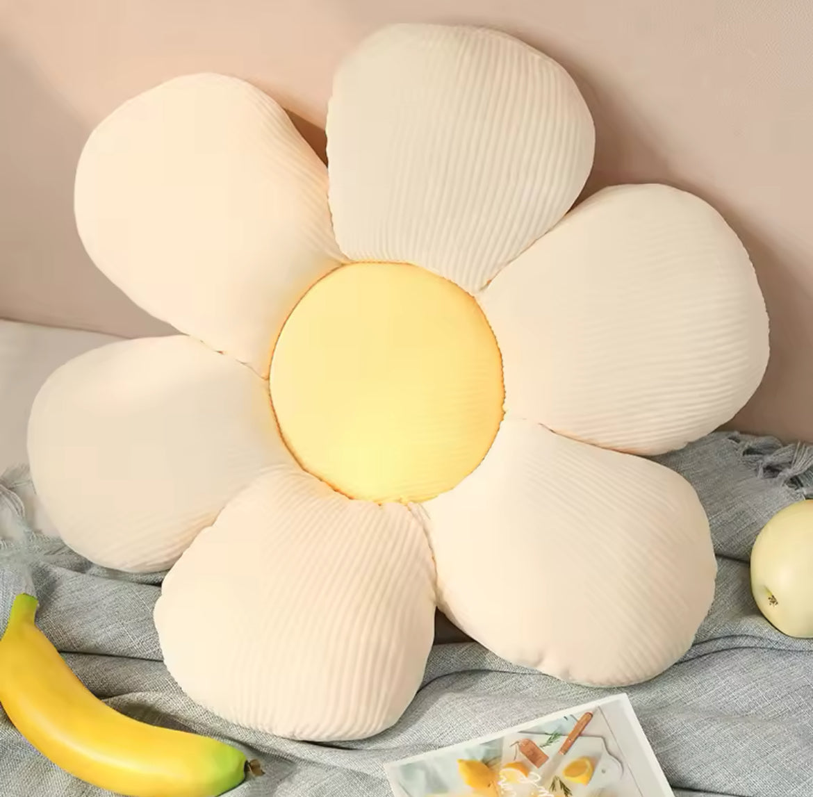 Soft Flower Cushion Pillow White yellow
