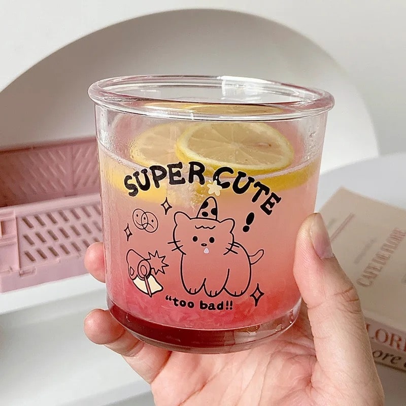 Cute Glass Cup for Coffee Black Cat