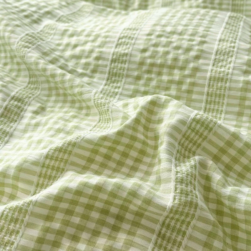 Green & Cream Ruffle Bedding Set