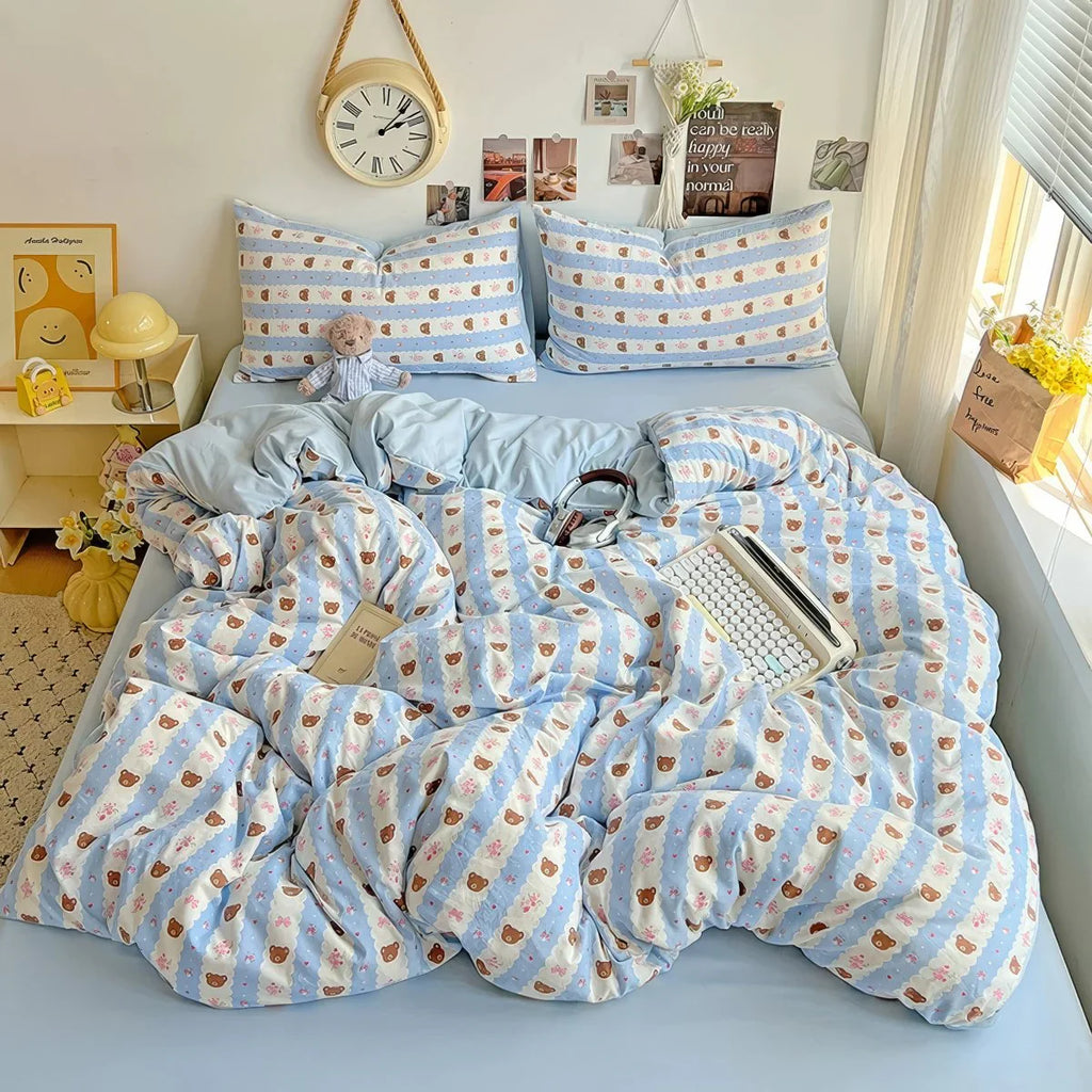 Kawaii Teddy Cotton Duvet Cover Set