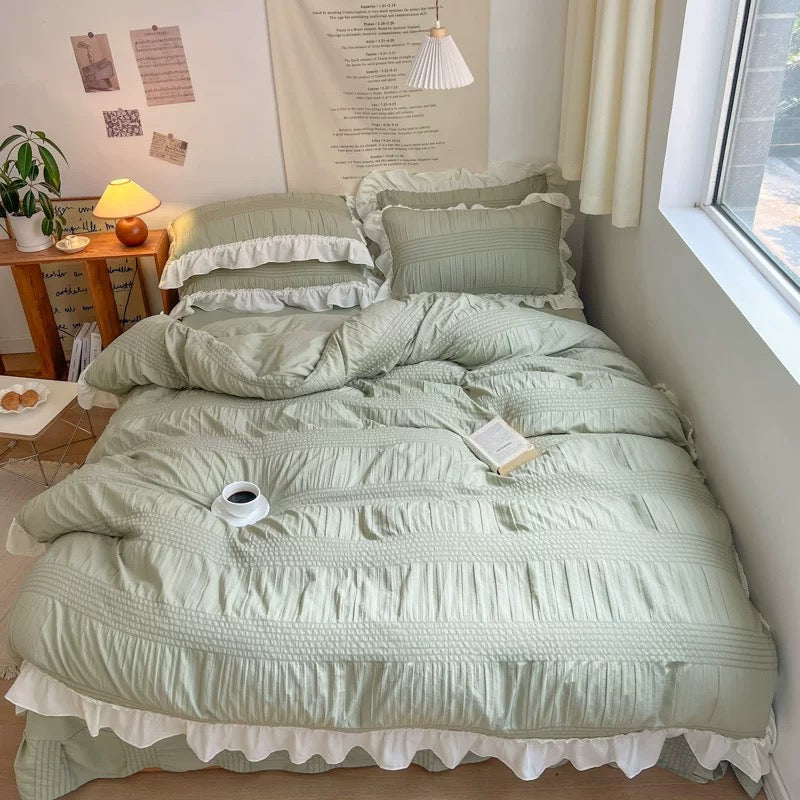 Chic Girl Lace Duvet Cover Set Green