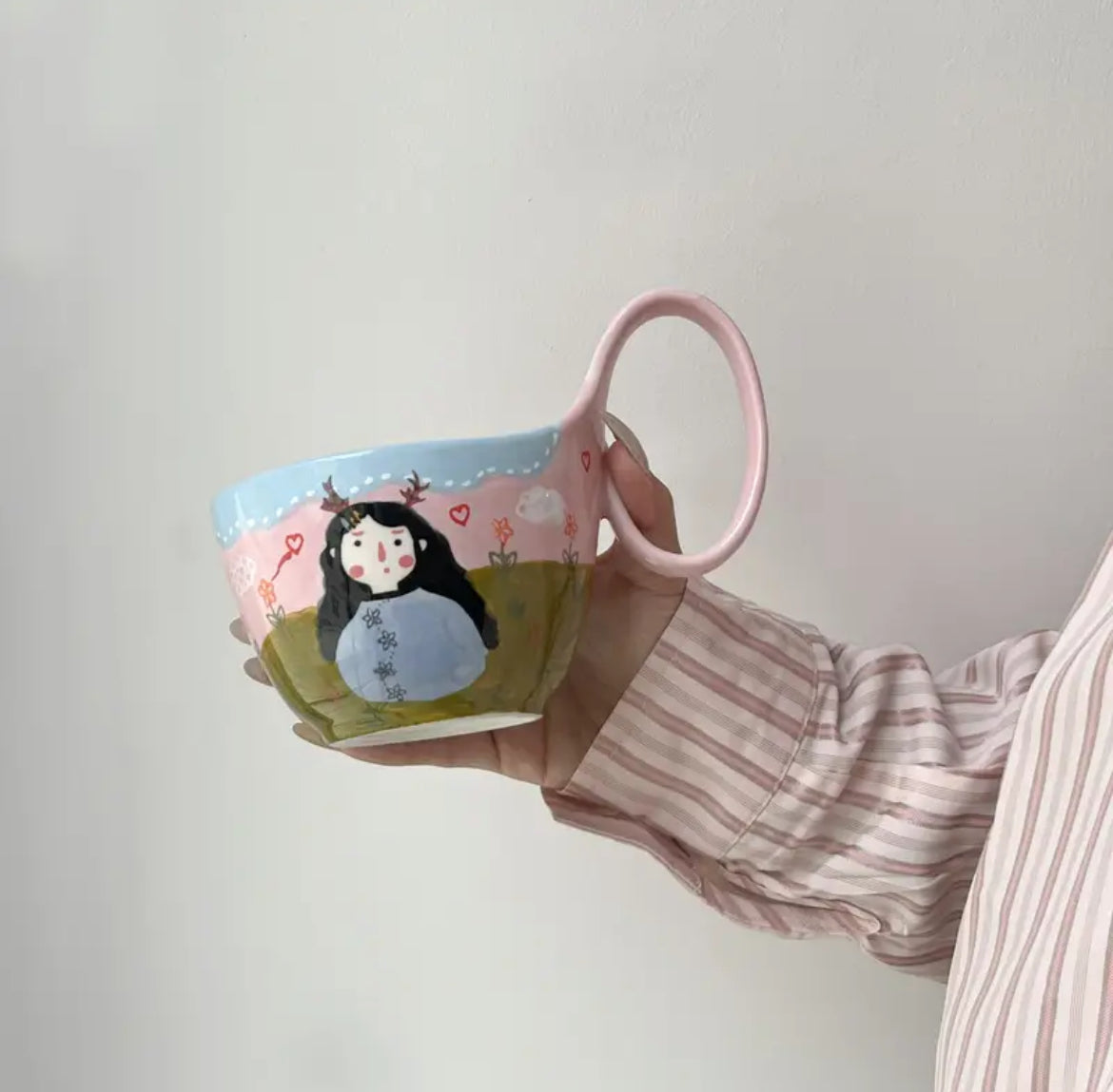 2 pcs Set Ceramic Coffee Mugs Set 2 pcs Pink