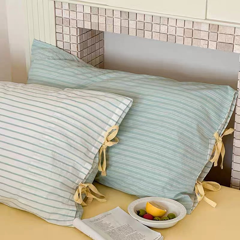Pastel Striped Bow Pillowcase Mint