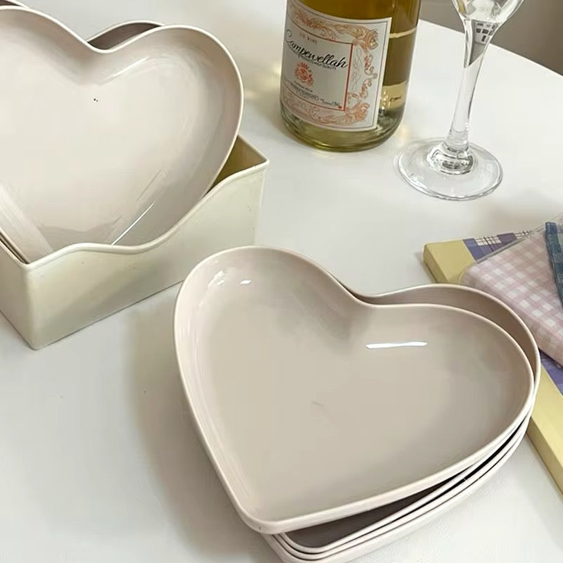 Pink Heart Dishes Set White