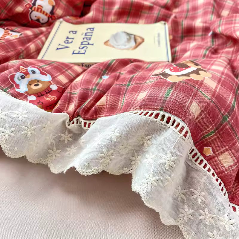Cozy Cottagecore Red Plaid Bedding Set