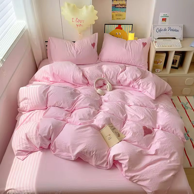 Blue Heart Bedding Set Pink