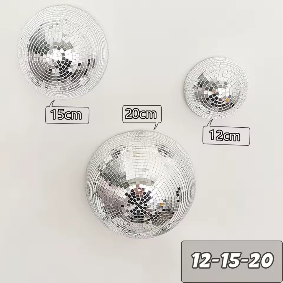 Silver Mirror Disco Ball Wall Decor Set 2 — Balanced Trio (12-15-20)