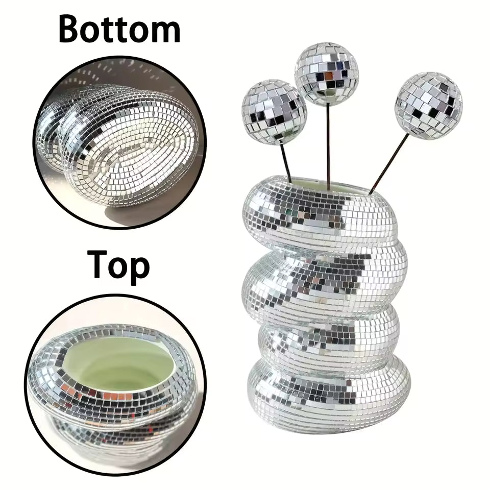 Mirror Disco Ball Spiral Vase