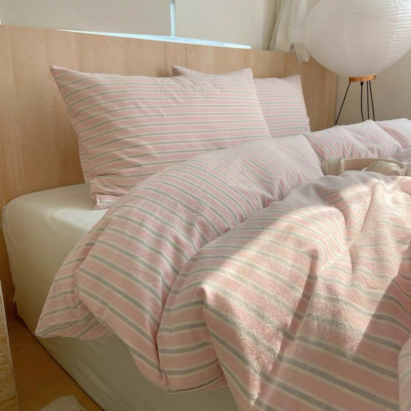 Preppy Pink Striped Duvet Cover Set