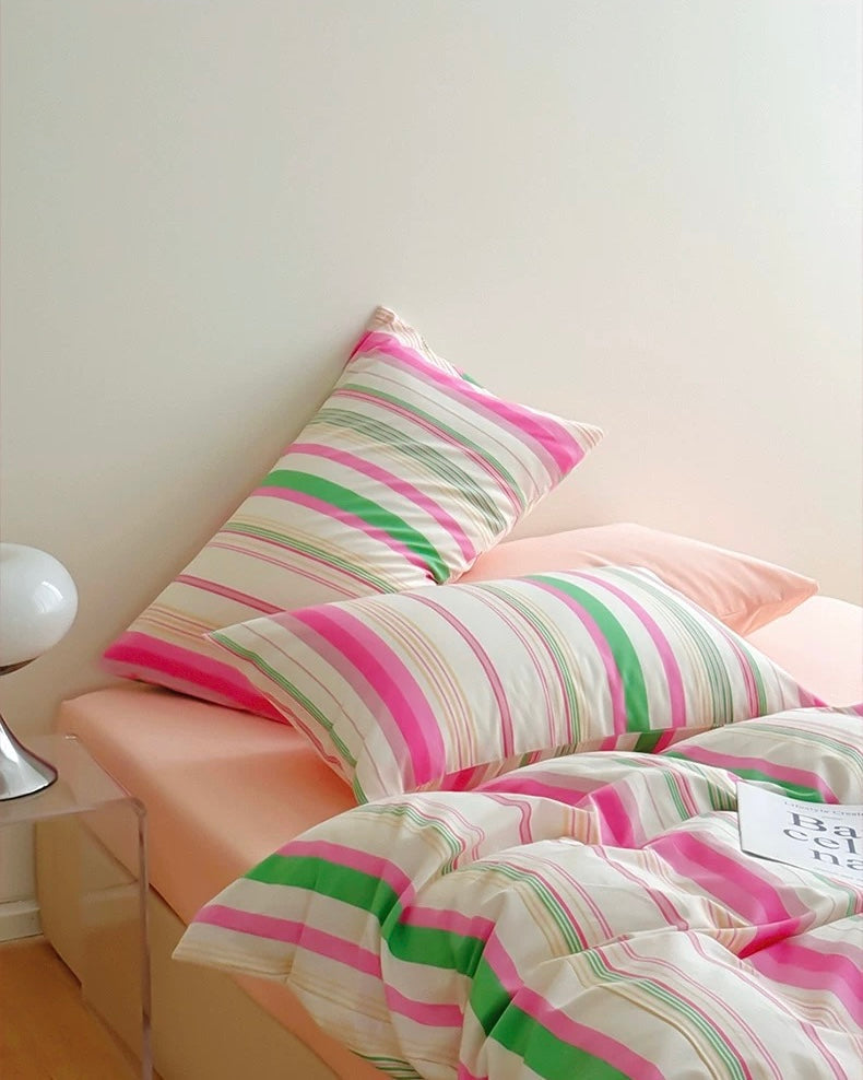 Pastel Rainbow Striped Cotton Duvet Cover Set