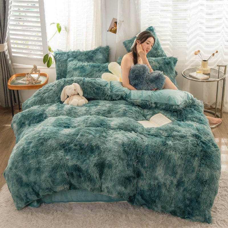 Fluffy Mink Velvet Duvet Cover Set 4pcs Teal