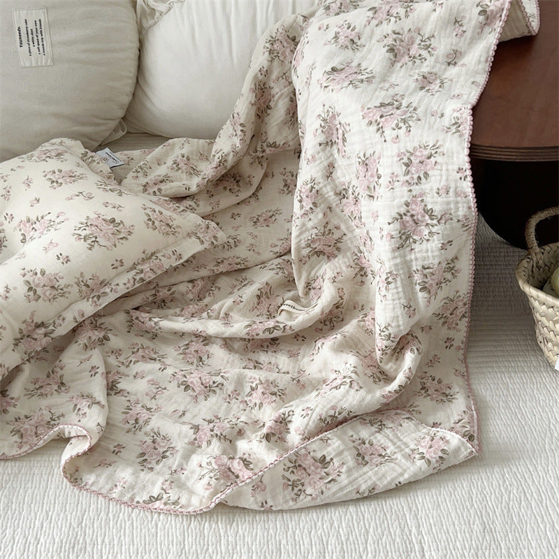 Rosebud Pink Floral Baby Blanket – Cotton Muslin