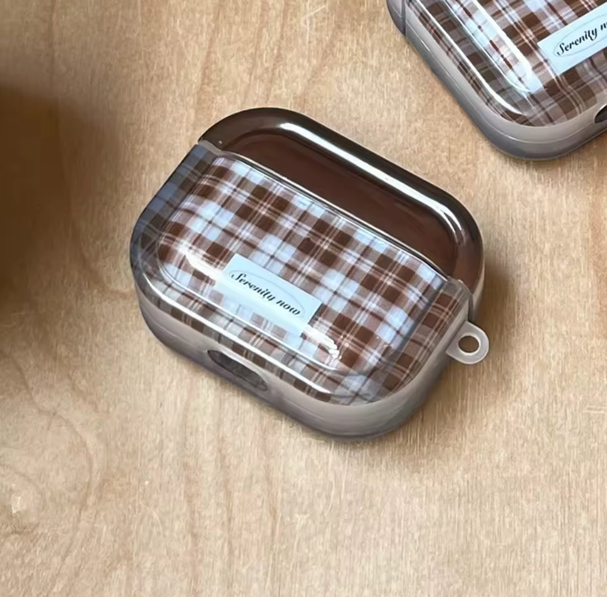 Preppy Plaid AirPods Case with Charm Without Keychain