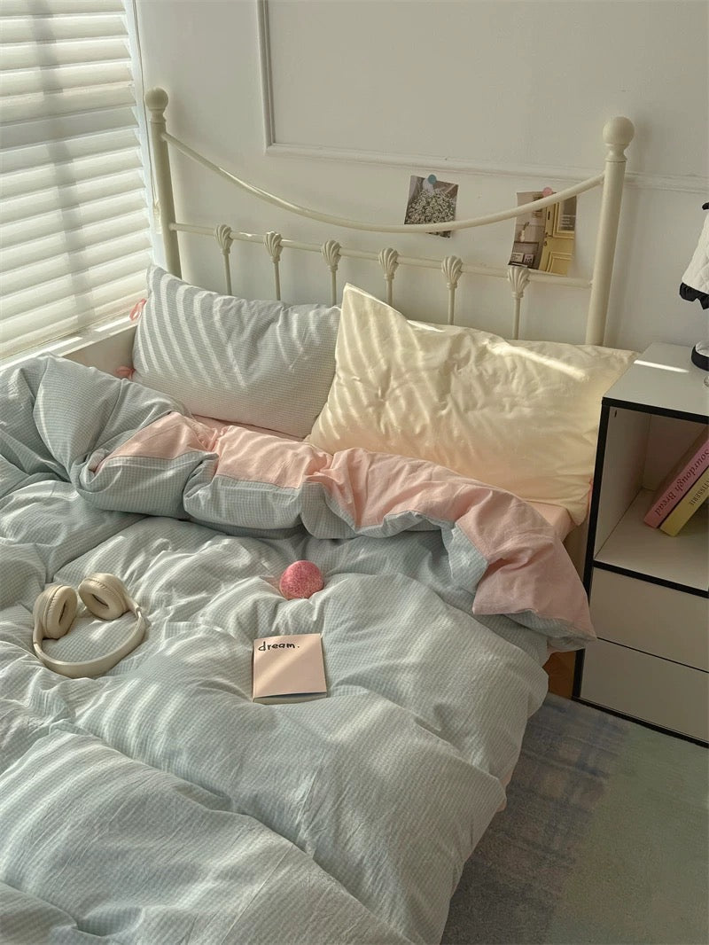 Light Blue Gingham Duvet Cover Set