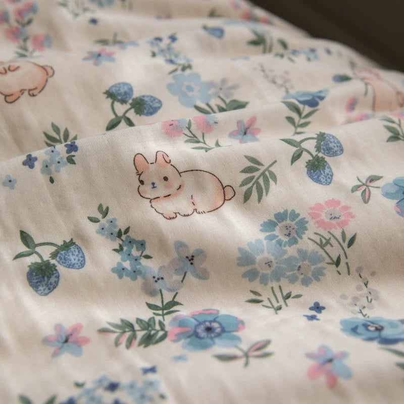 Floral Bunny Bedding Set — Cotton Gauze Kids Duvet Cover Set