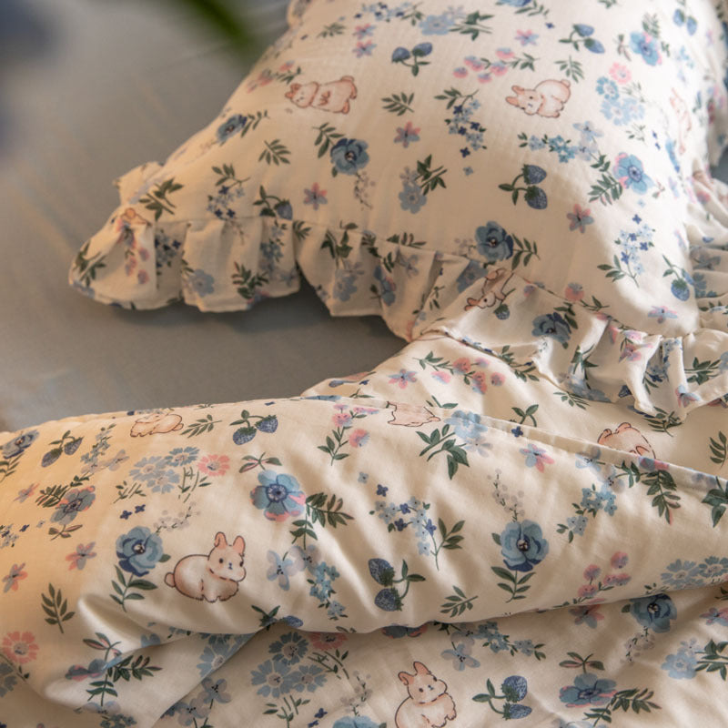 Floral Bunny Bedding Set — Cotton Gauze Kids Duvet Cover Set