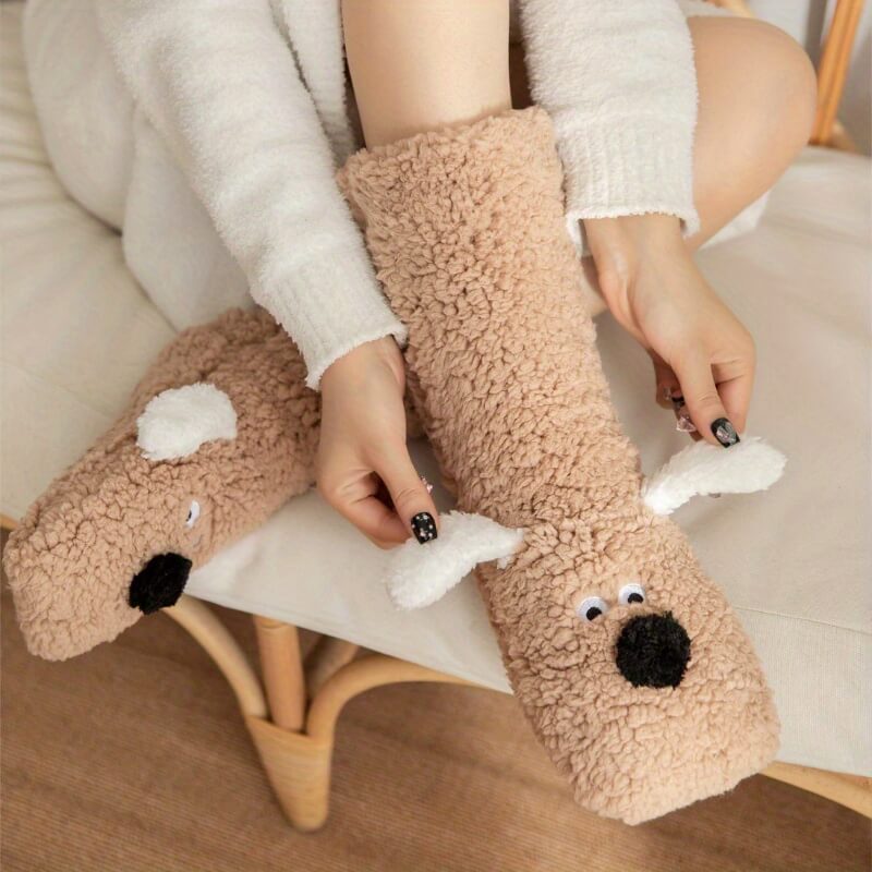 Women's Fuzzy Dog Plush Socks