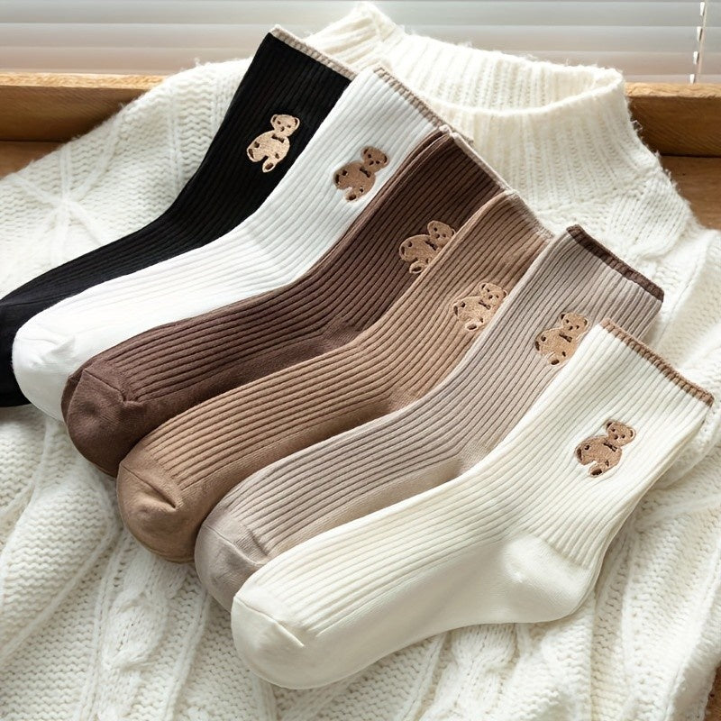 Women's Teddy Bear Crew Socks Set of 6 One Size (Women)