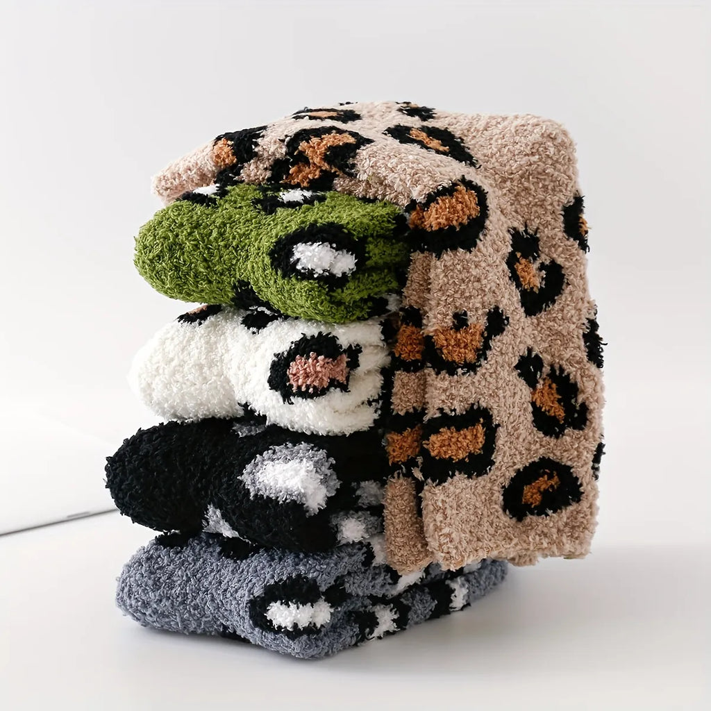Fuzzy Leopard Print Plush Socks