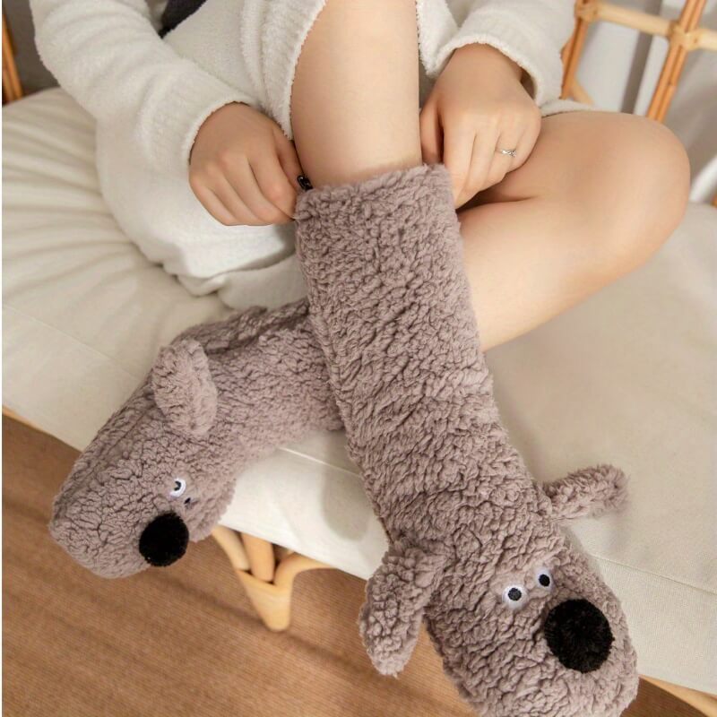 Women's Fuzzy Dog Plush Socks
