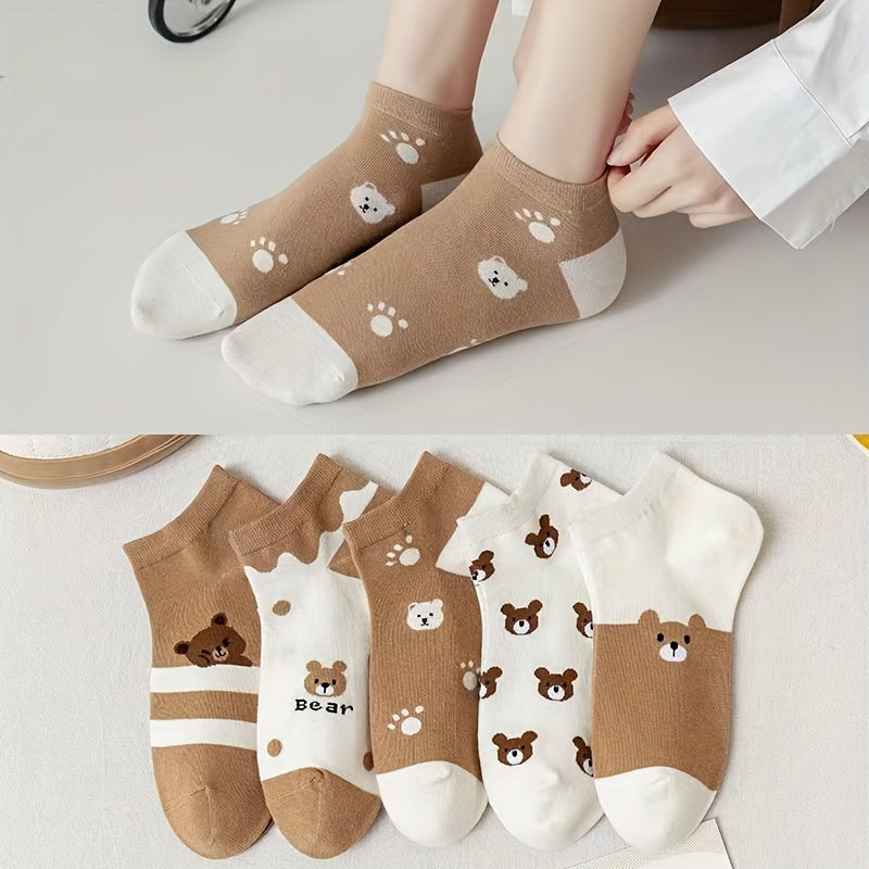 Women's Cozy Bear Ankle Socks 5-Pack