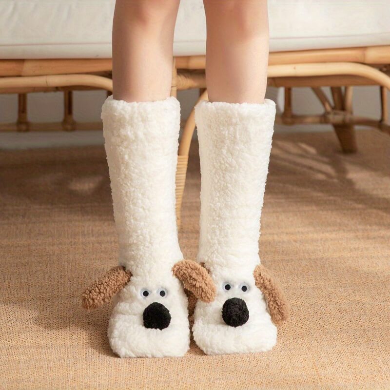 Women's Fuzzy Dog Plush Socks White One Size (Women)