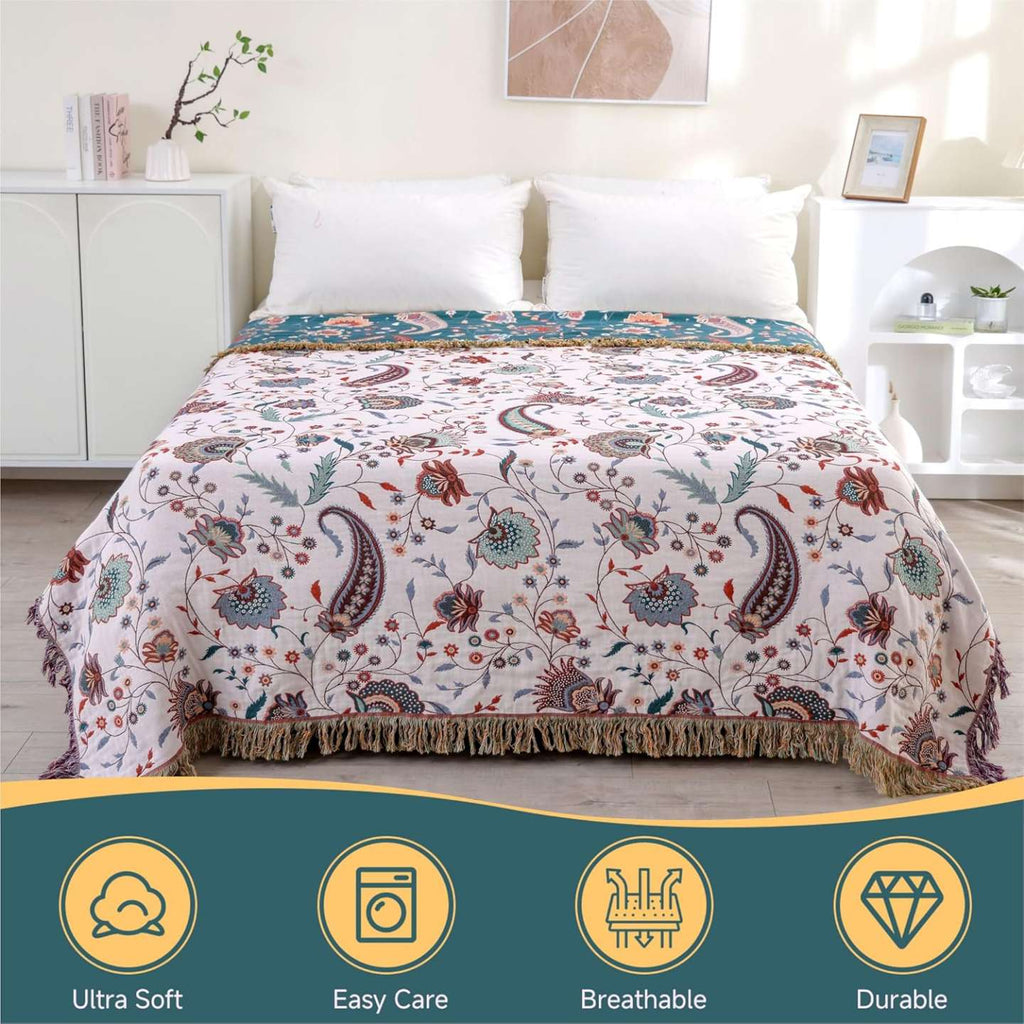 Amira Reversible Soft Cotton Throw Blanket