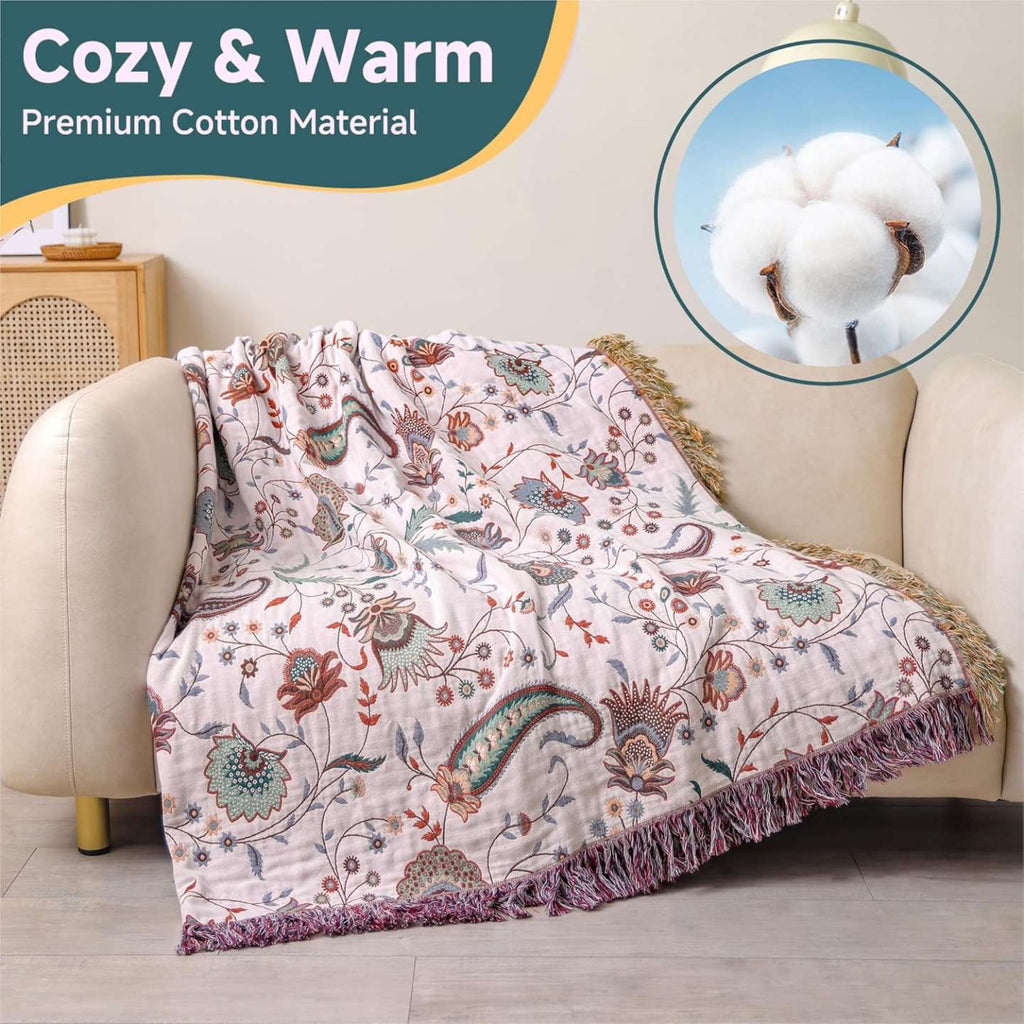 Amira Reversible Soft Cotton Throw Blanket