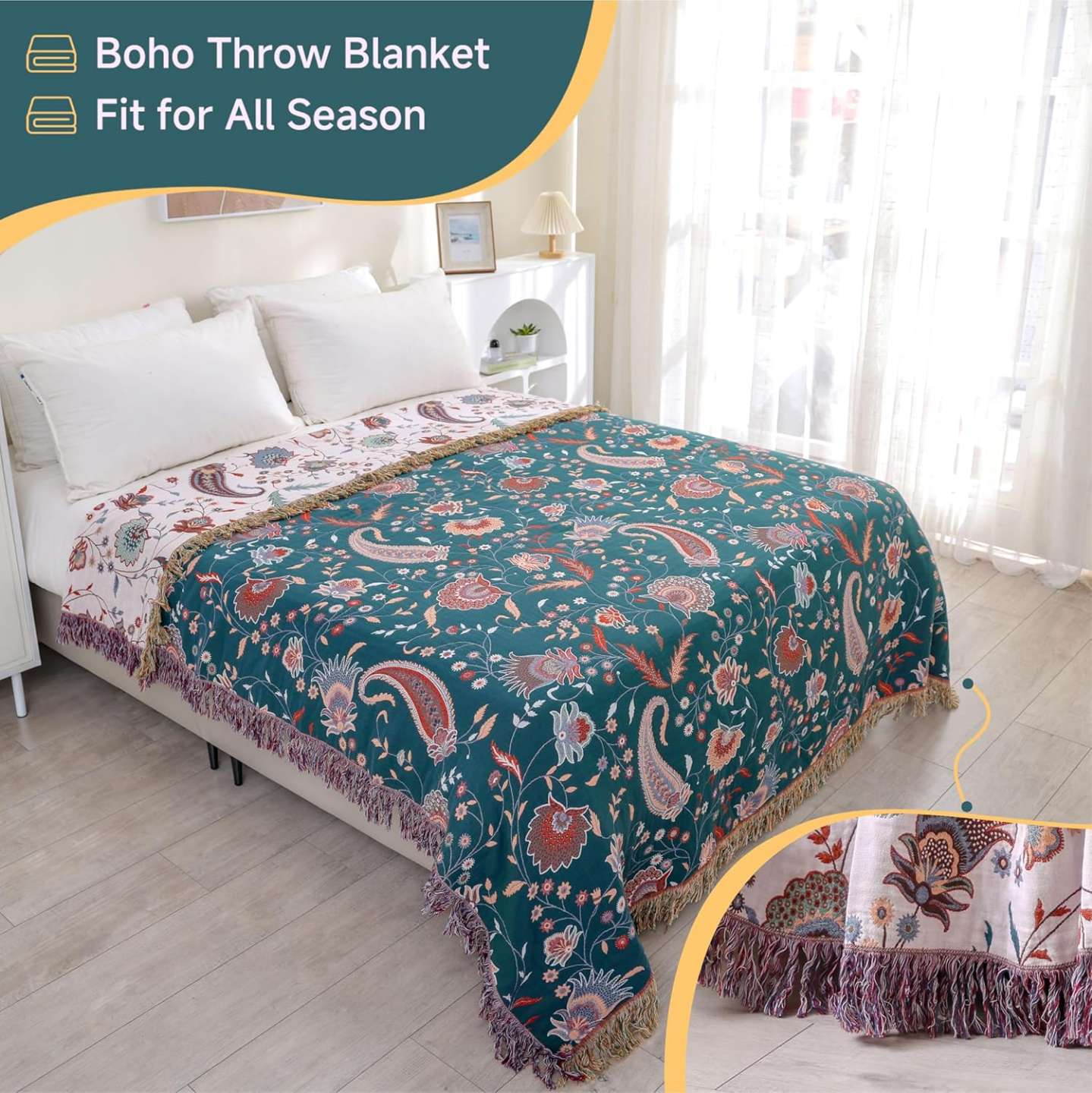 Amira Reversible Soft Cotton Throw Blanket
