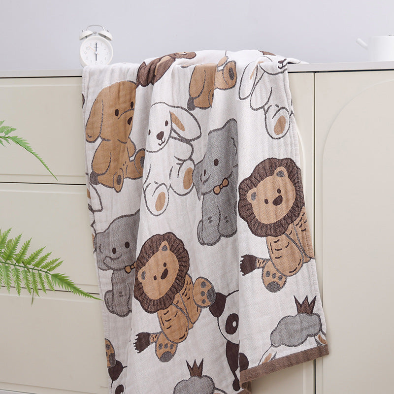 Joyful Animal Reversible Cotton Gauze Kids Blanket – 80×160 cm
